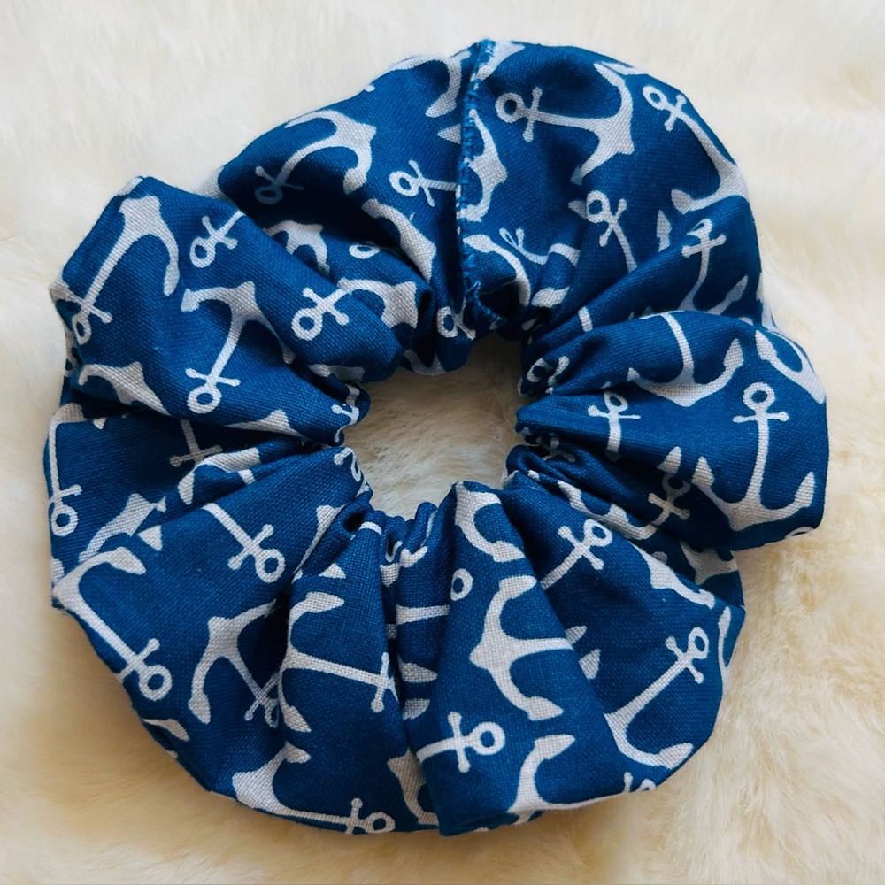 FREE Handmade Scrunchie Blue Anchor Nautical Scrunchie